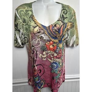 Color In Motion Top Medium -Like Ed Hardy -All Over Print Wings T-shirt S/S Love